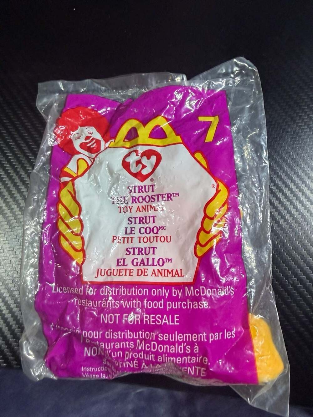 1999 McDonald's Ty Teenie Beanie Baby Strut the Rooster #7 New in Package